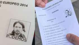 Montaje entre la papeleta electora de Zamora Sí en 2023 y la de Podemos en 2014