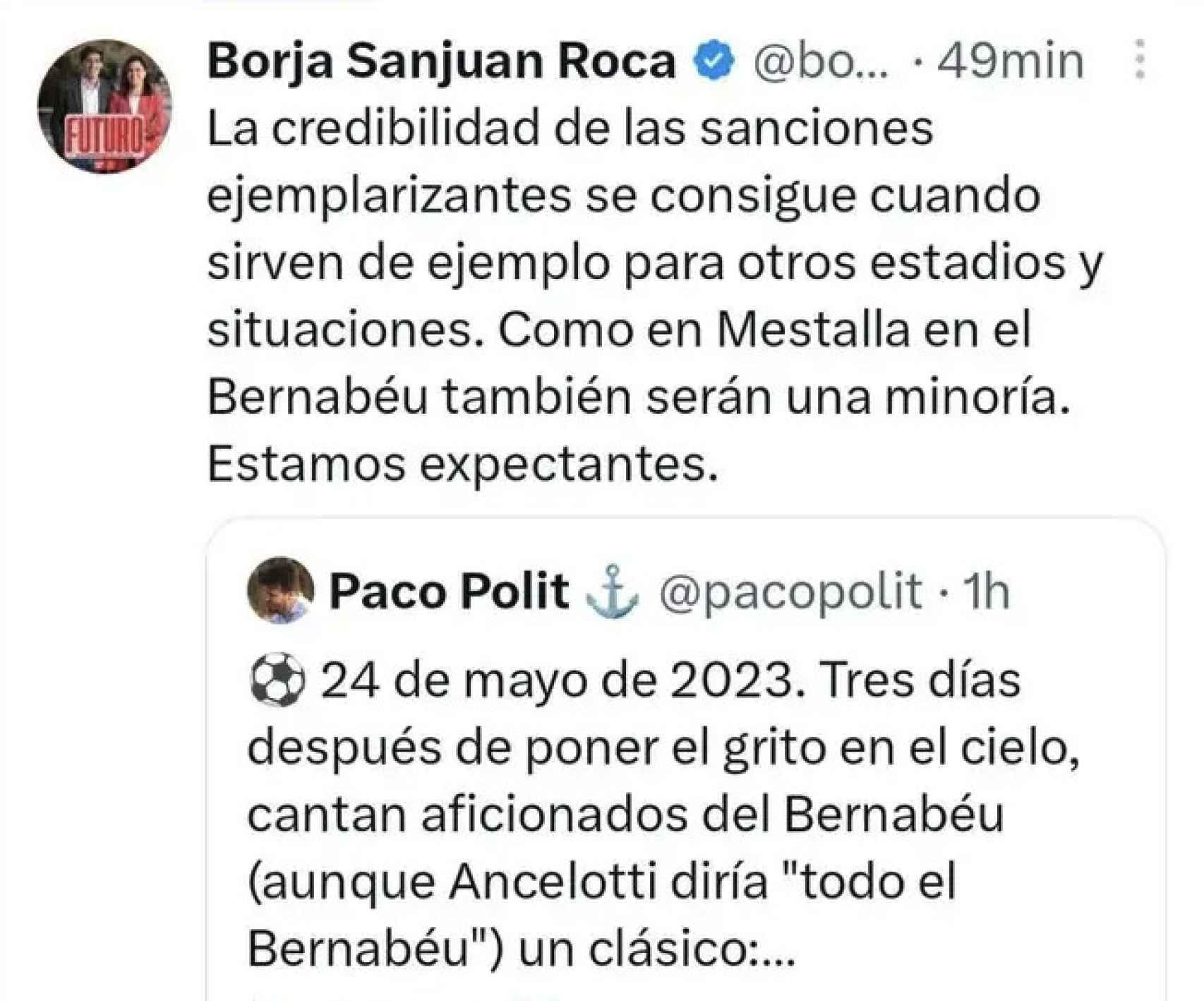 El tuit de Borja Sanjuan sobre el cántico vallecanos, yonkis y gitanos