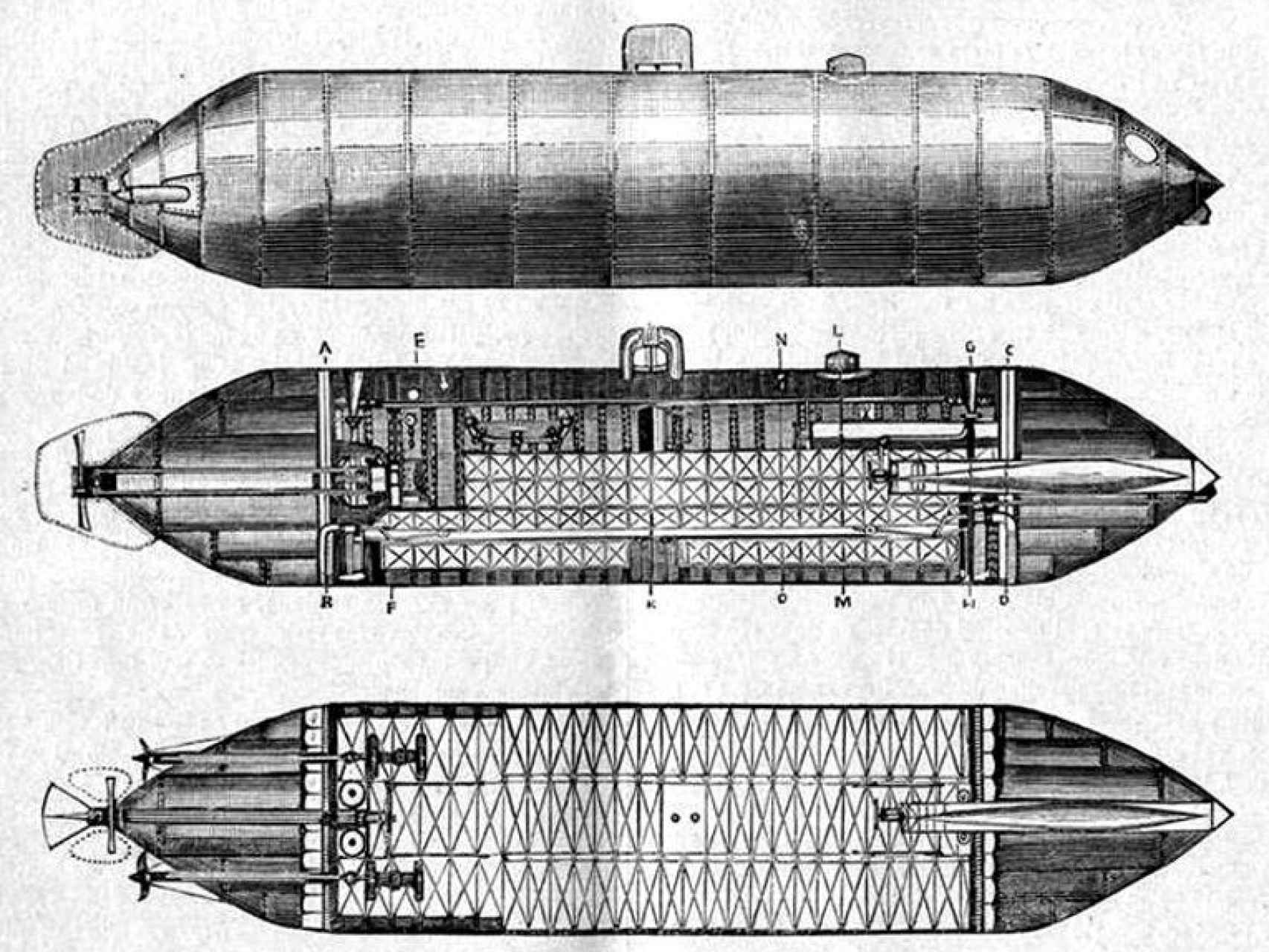 Planos del torpedero-submarino.