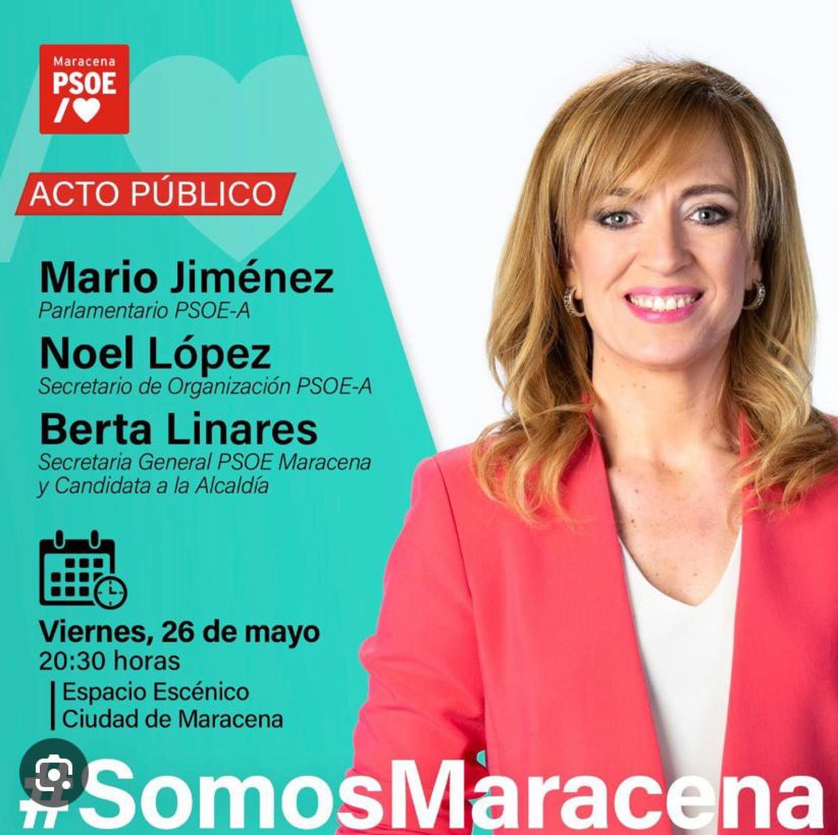 El cartel del acto de cierre de campaña del PSOE en Maracena, que ha sido finalmente cancelado.