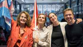 Carla Antonelli, Rita Maestre, Mónica García e Íñigo Errejón en el cierre de campaña de Más Madrid.