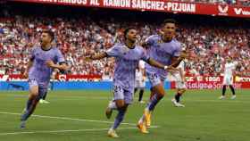 Rodrygo celebra su segundo gol frente al Sevilla.