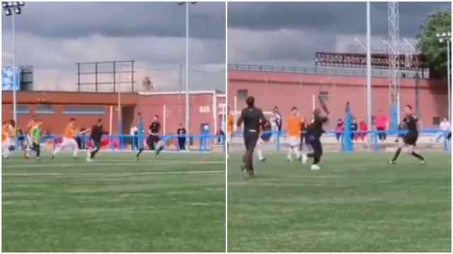 El vídeo de la agresióm a un árbitro con un paragüas en un partido de fútbol regional madrileño