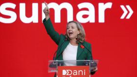 Nadia Calviño, vicepresidenta primera del Gobierno, durante el acto de cierre de campaña del PSOE el viernes pasado.