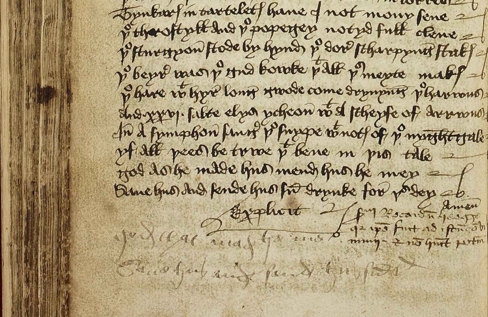 Fragmento del manuscrito de Heege en donde confiesa que estuvo en la fiesta en la que recitó el juglar.