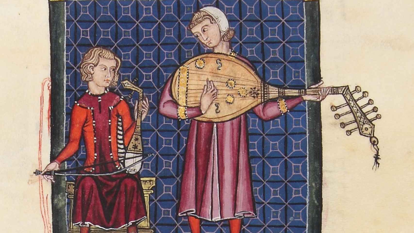 Dos juglares en una ilustración de las 'Cantigas de Santa María'.