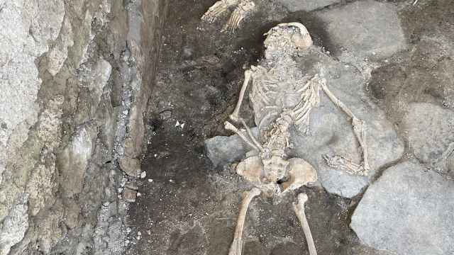 Una de las nuevas víctimas del Vesubio documentadas en la Regio IX. Foto: Parque Arqueológico de Pompeya