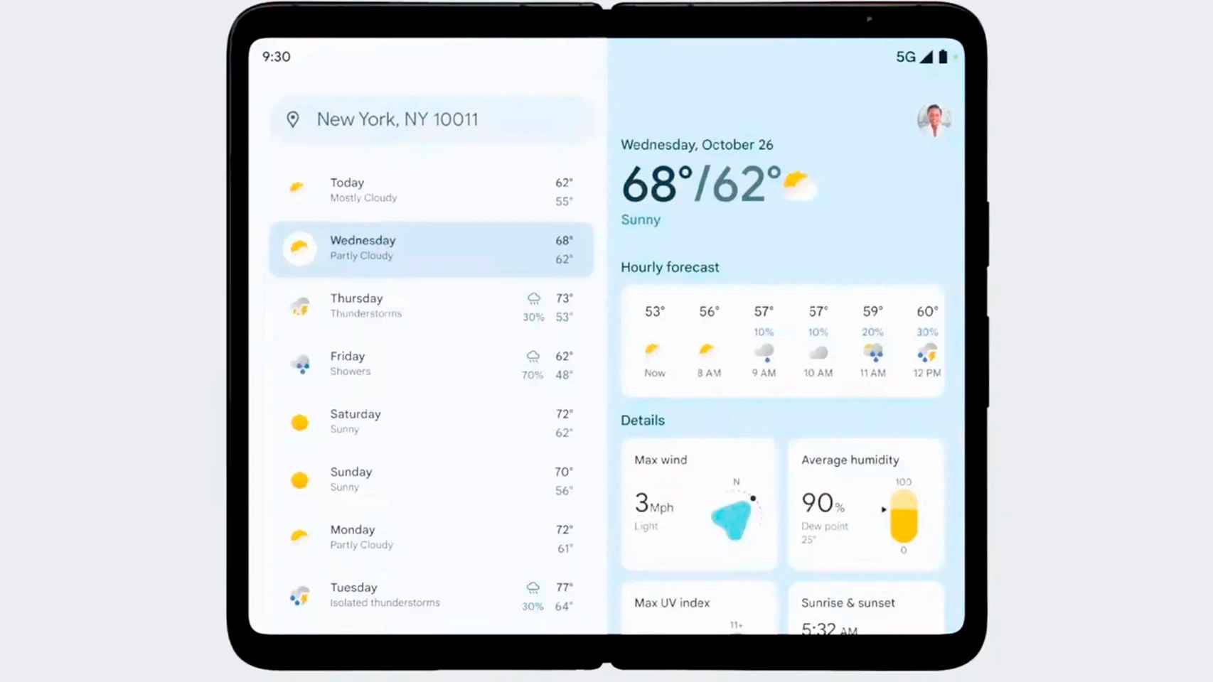 Google Weather on a tablet