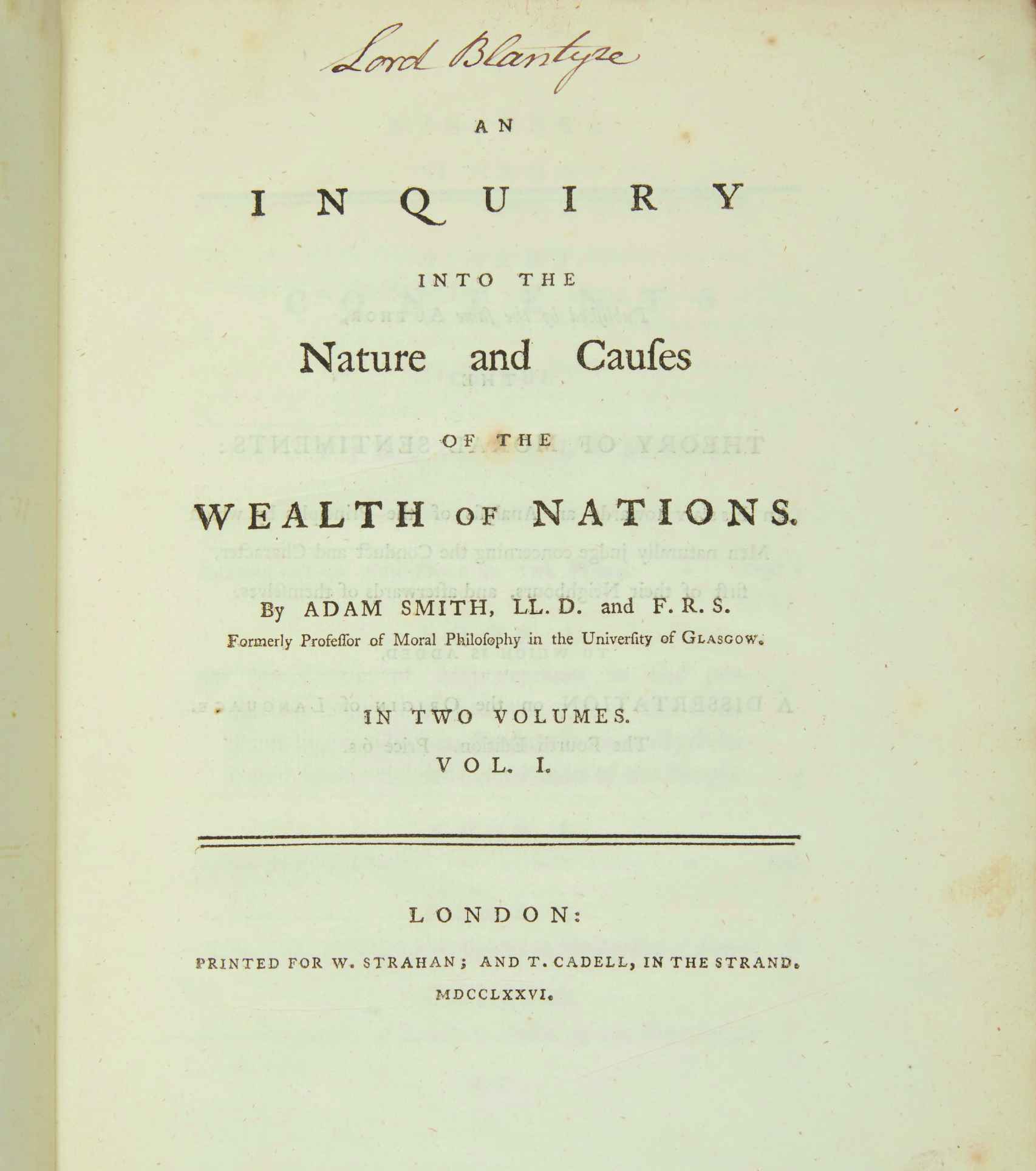 Primera edición de La riqueza de las naciones.
