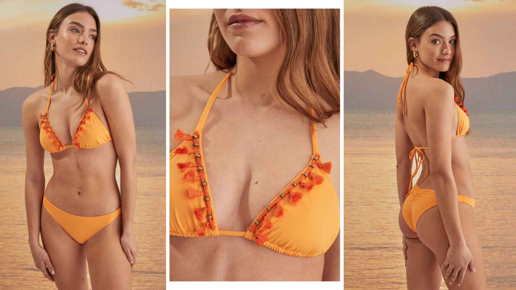 Bikini naranja con top cortina (17,99 €) y braga media (9,99 €) de WS.