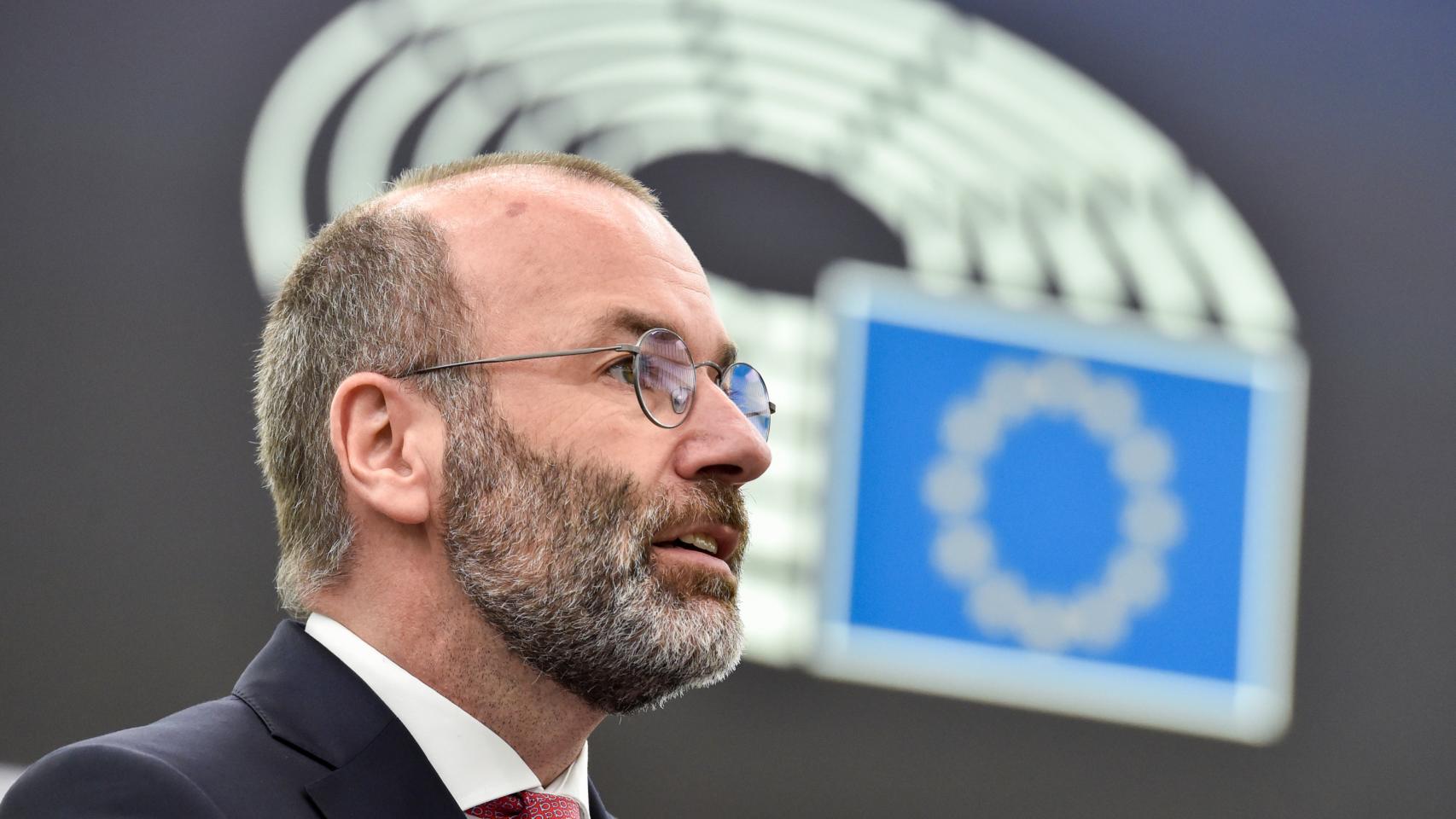 El presidente del PPE, Manfred Weber, durante una intervención en la Eurocámara