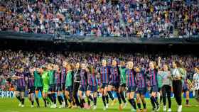 Las jugadoras del FC Barcelona Femenino, celebrando el pase a la final de la Women's Champions League 2022/2023