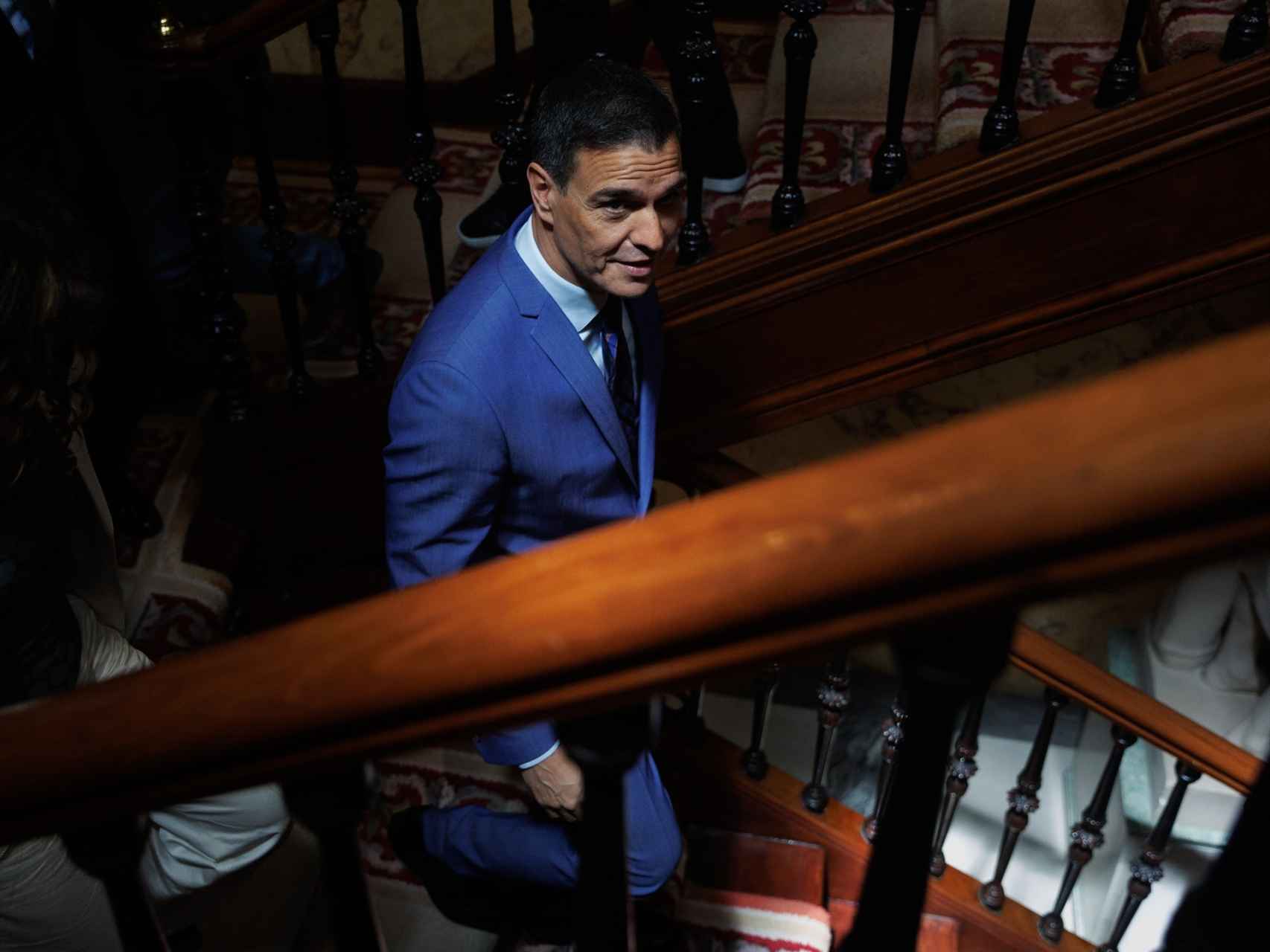 Sánchez, a la salida de su reunión con los diputados y senadores del PSOE, el miércoles en el Congreso.
