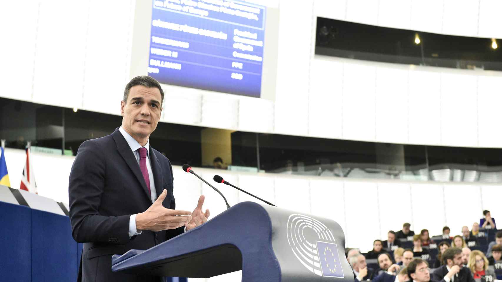 Pedro Sánchez, durante un discurso ante el pleno de la Eurocámara en enero de 2019