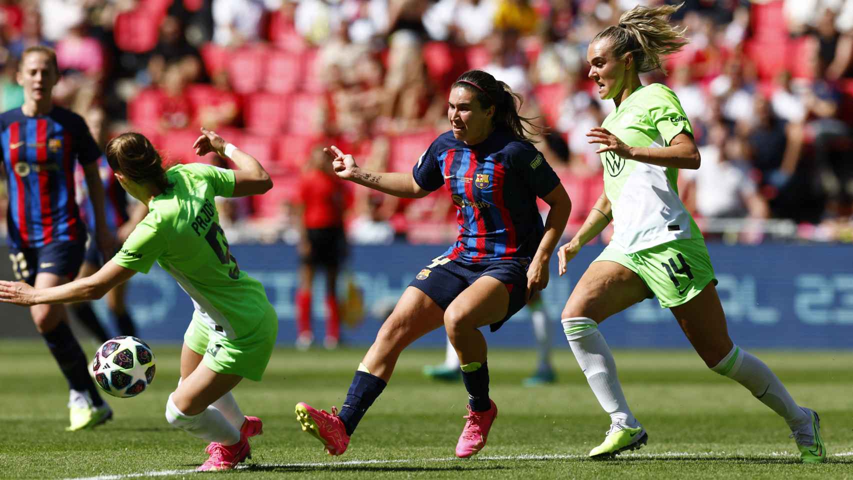 Un momento de la final de la Champions femenina entre el Barcelona y el Wolfsburgo.