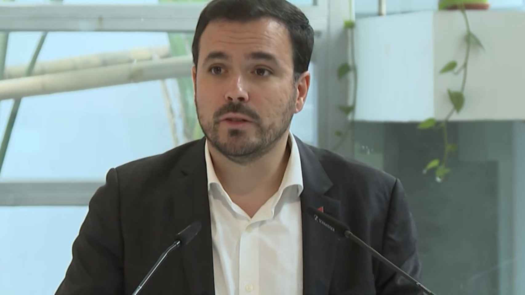 Alberto Garzón, este domingo, durante su discurso de despedida.