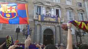 Celebración del Barça femenino en el Palau de la Generalitat tras ganar la Champions League