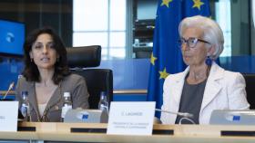 La presidenta del BCE, Christine Lagarde, durante su comparecencia de este lunes en la Eurocámara