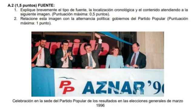 Imagen del examen de Historia de la Comunidad de Madrid con Aznar como pregunta.
