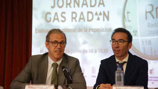 El consejero de Industria, Comercio y Empleo, Mariano Veganzones, en la  la jornada 'Evaluación y control de la exposición al gas radón' en Zamora