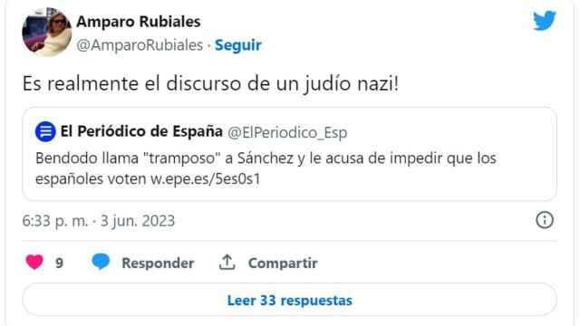 El mensaje publicado por la dirigente socialista Amparo Rubiales en Twitter.