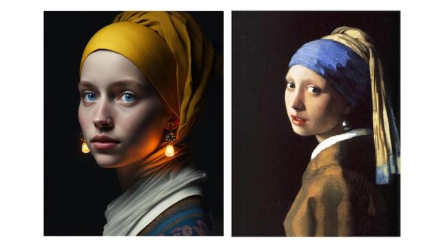 Comparativa de la obra de Julian van Dieken frente al original de Vermeer