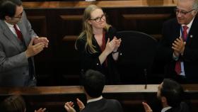 La ultraderechista Beatriz Hevia, tras ser elegida presidenta del Consejo Constitucional, este 7 de junio.