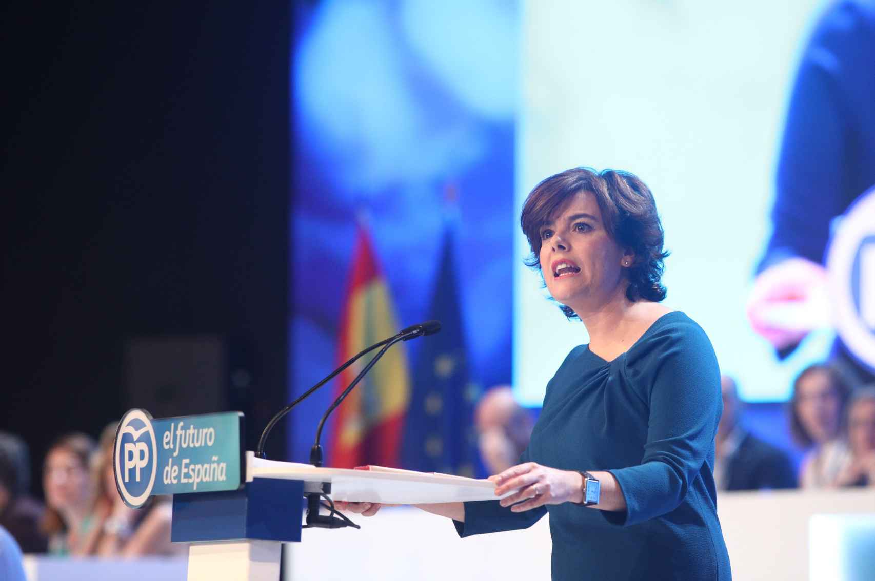 Soraya Sáenz de Santamaría en un mitin del Partido Popular
