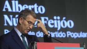 Alberto Núñez Feijóo, líder del PP, en un acto este jueves en Madrid.