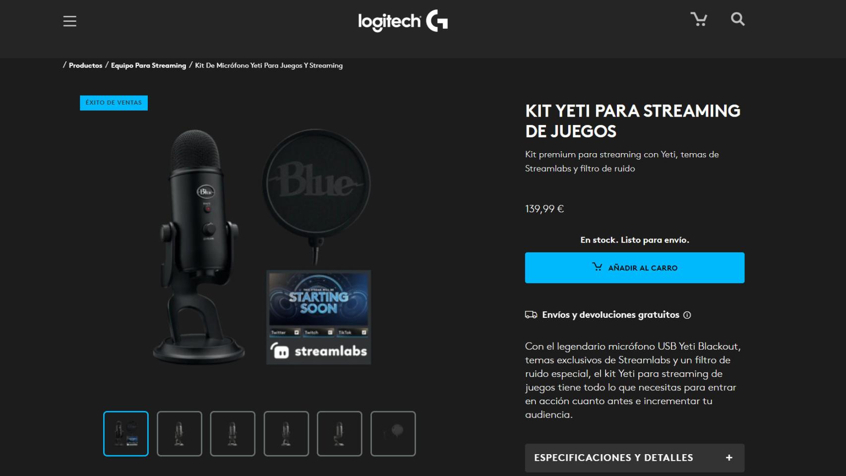 Captura de la web de Logitech G