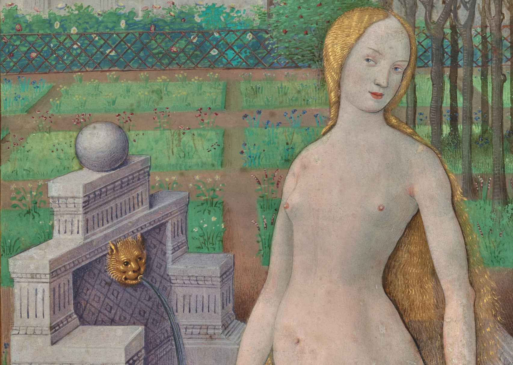 Detalle de 'Betsabé bañándose' (1498-1499), de Jean Bourdichon, miniatura de 'El libro de las horas de Luis XII).