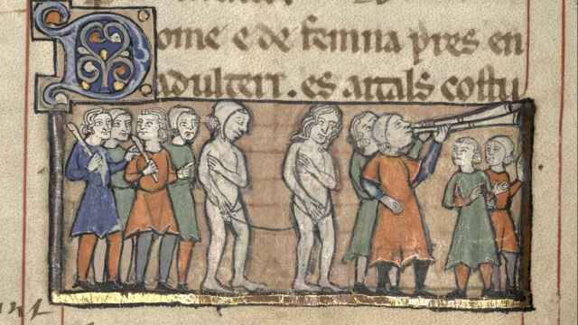 El desfile de los adúlteros, de 'Las costumbres de Tolosa (1296). / Biblioteca municipal de Agen