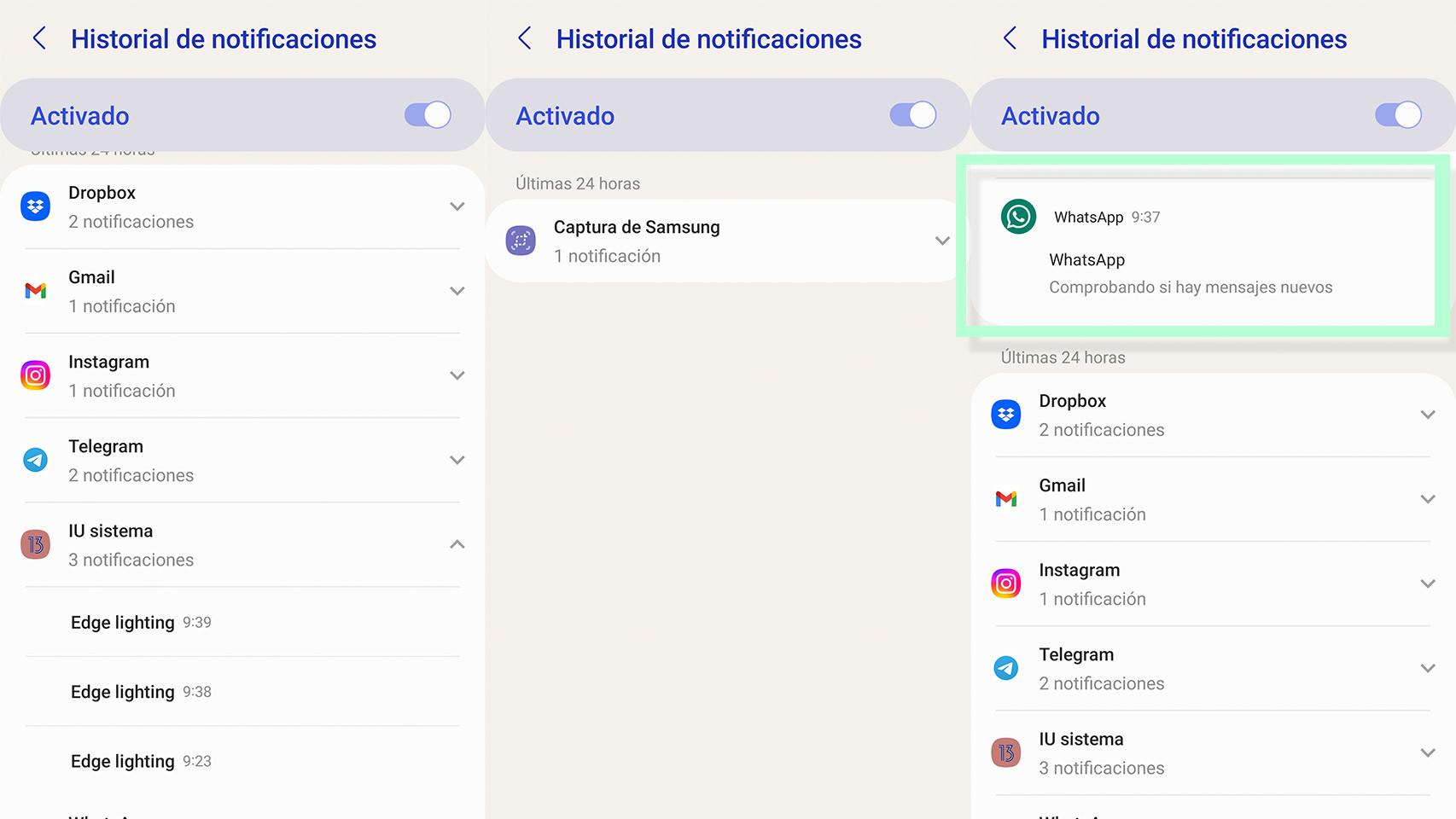 Historial de notificaciones