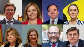 Arriba, de izquierda a derecha: José Luis Martínez-Almeida, Inmaculada Sanz, Borja Carabante y Marta Rivera. Abajo, en el mismo orden: Engracia Hidalgo, Paloma García, José Fernández y Álvaro González.