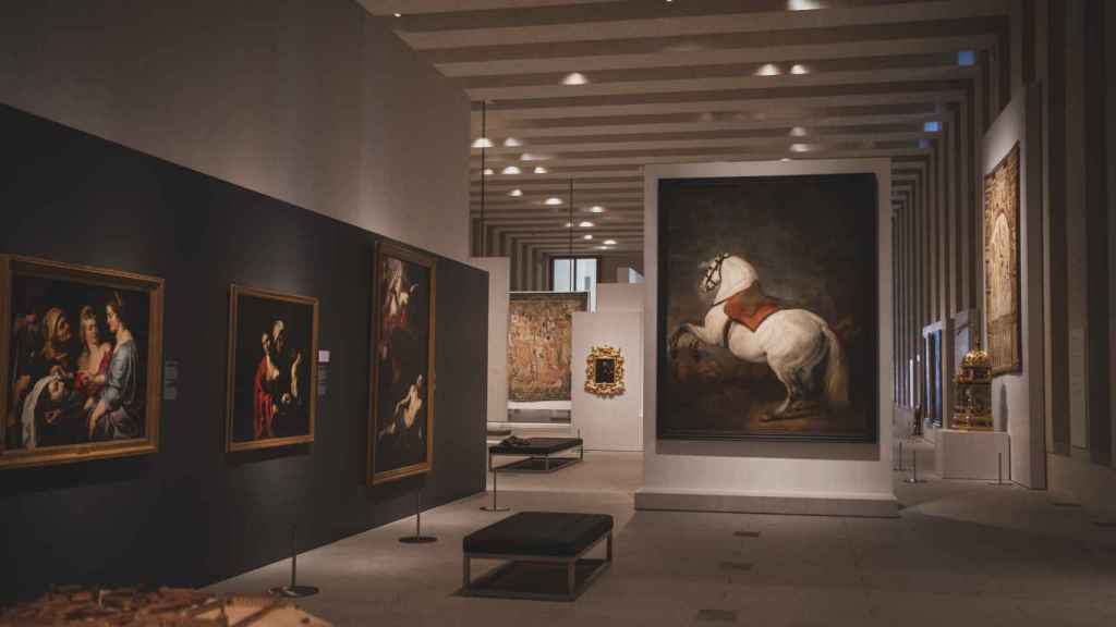 Vista de la sala de Felipe IV en la Galería de las Colecciones Reales con el 'Caballo blanco', h. 1634-1639, de Velázquez