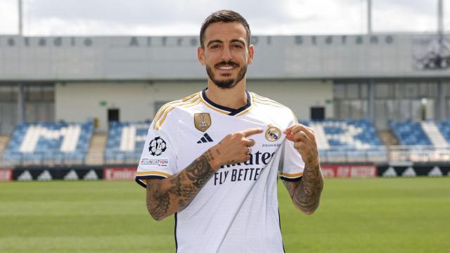 Joselu, en su presentación con el Real Madrid