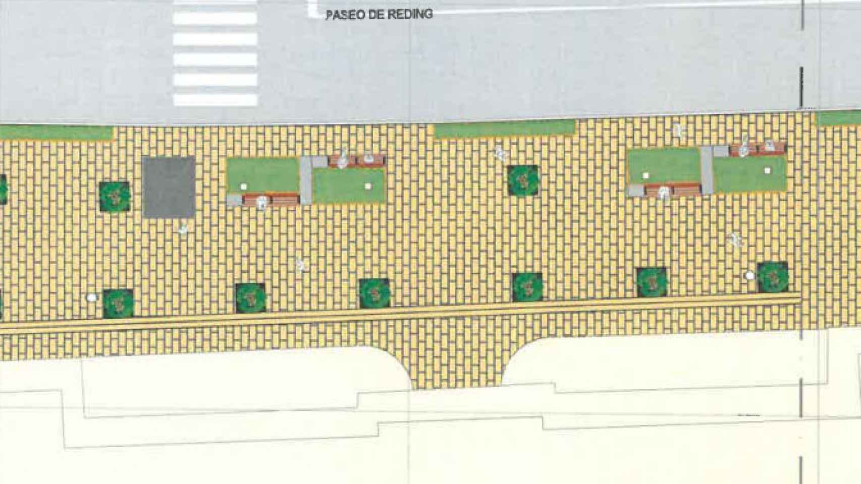 Diseño de la operación en parte del Paseo de Reding de Málaga.