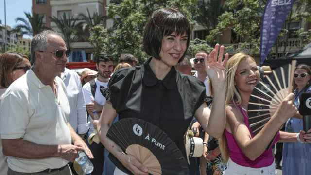 La ministra Diana Morant, este sábado en la mascletà de la Plaza de Luceros.