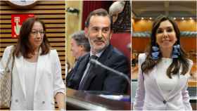 Los presidentes de los parlamentos valenciano, Llanos Massó; balear, Gabriel Le Senne; y aragonés, Marta Fernández.
