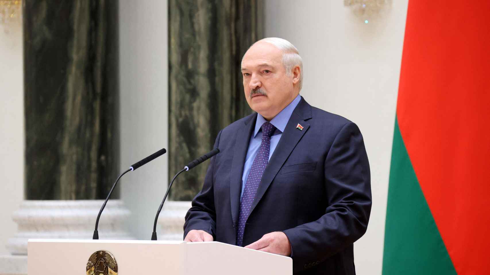 El presidente bielorruso, Alexander Lukashenko, pronuncia un discurso este martes en Minsk.