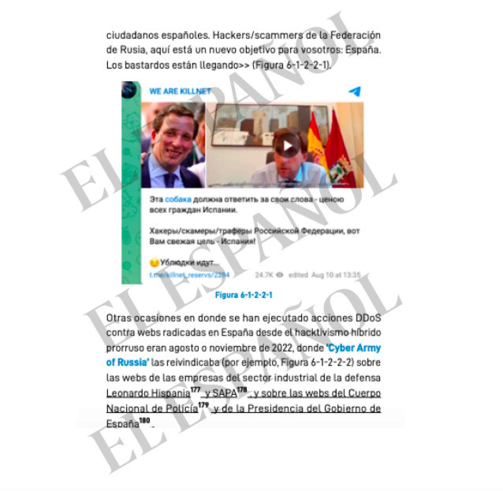 Fragmento del informe sobre algunas amenazas a España.