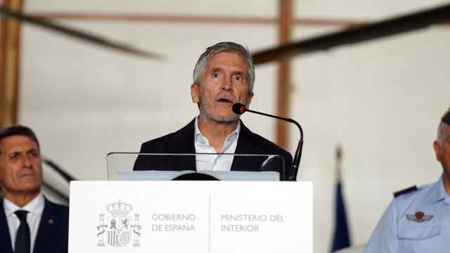 El ministro del Interior,  Grande-Marlaska, este jueves en un acto de las Fuerzas y Cuerpos de Seguridad en Málaga.