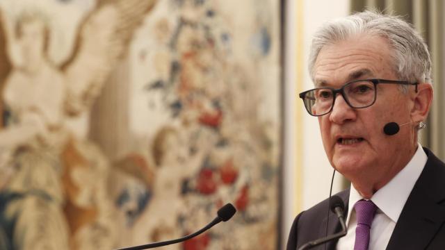 Jerome Powell, presidente de la Reserva Federal de EEUU, durante su intervención en la Conferencia de Estabilidad Financiera organizada por el Banco de España este jueves.