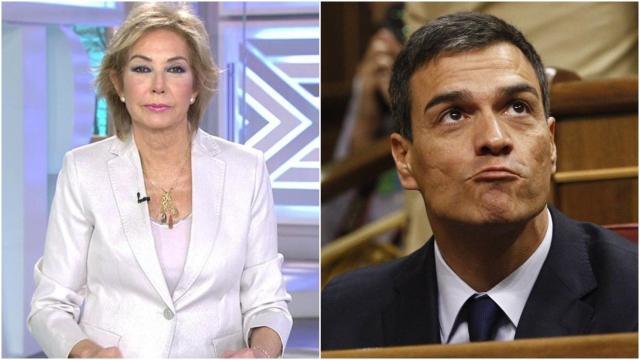 A la izquierda, la presentadora de televisión Ana Rosa Quintana. A la derecha, el actual presidente del Gobierno, Pedro Sánchez.