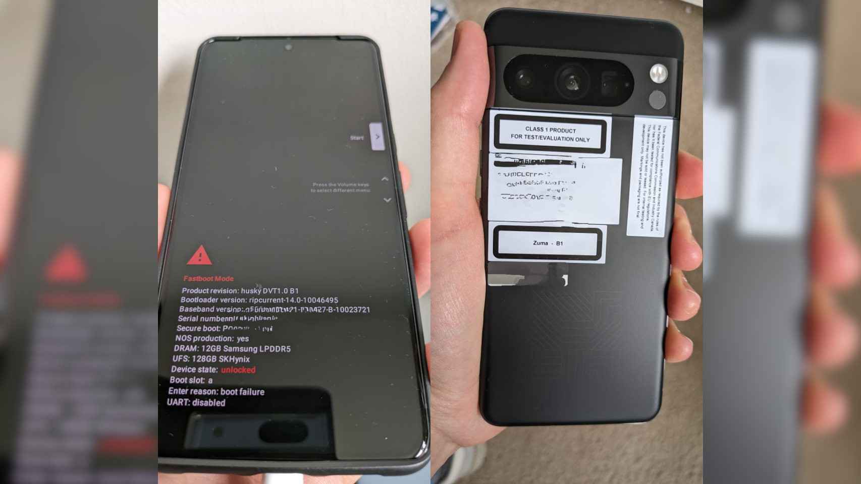 The leaked prototype of the Pixel 8 Pro