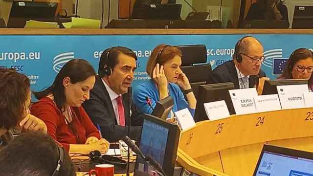 El consejero de Medio Ambiente, Juan Carlos Suárez-Quiñones, durante su intervención en el Comité Europeo de las Regiones, este miércoles.