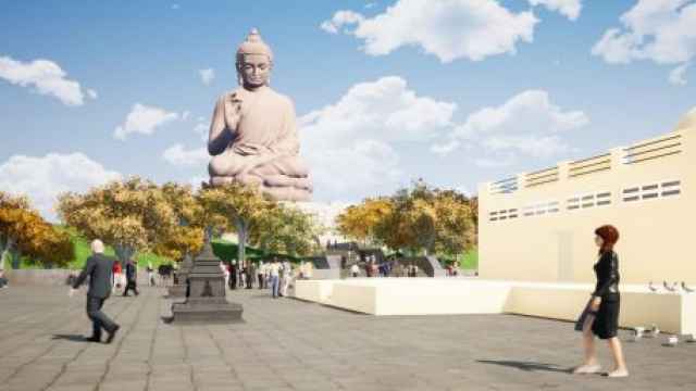 Proyección 3D del Buda de 47 metros que se prevé instalar en Cáceres.