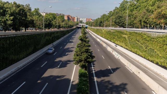 Vista de los nuevos jardines verticales instalados en los laterales de la M-30, en la Glorieta de Nueva Zelanda.