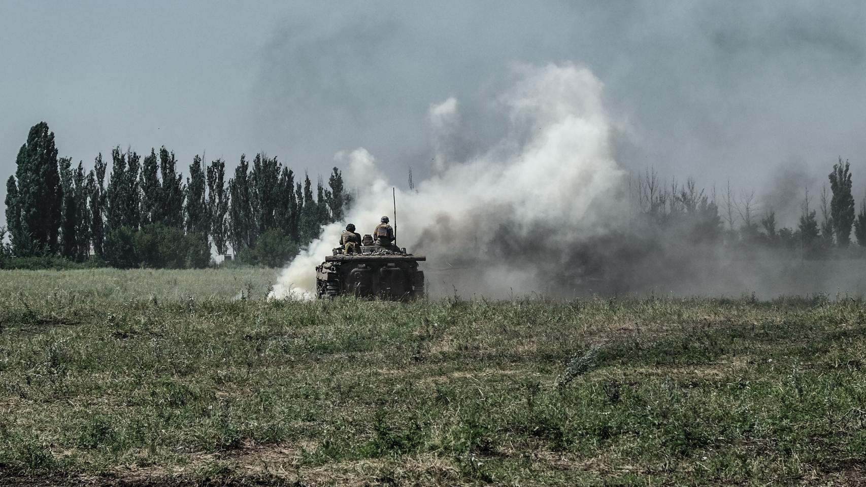 A squadron from the 28th Brigade trains assault tactics aboard a BMP-2