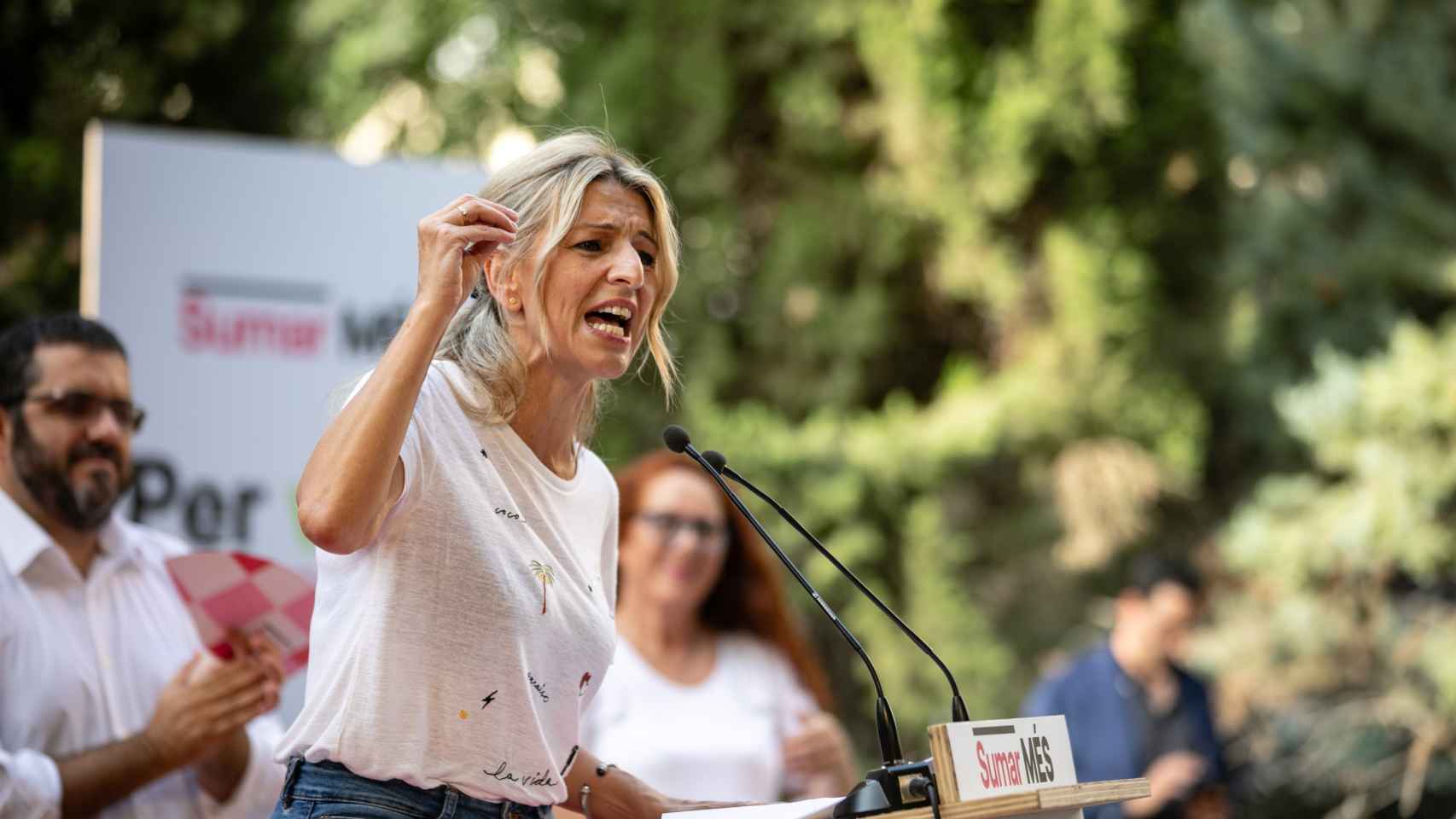 La líder de Sumar, Yolanda Díaz, en un mitin este lunes en Palma.